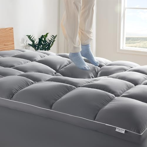 Sleep Zone Matratzenauflage, Queen-Size-Größe, Tiefe Taschen, extra Dicker Spannbezug für Rückenschmerzen, Hotelqualität, Plüsch und Unterstützung, 152,4 x 203,2 cm (Grau, Queen)