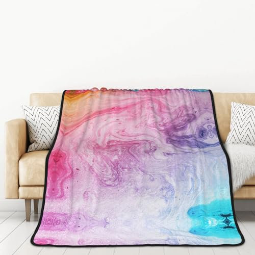 LAMAME Couverture en flanelle double face douce imprimée double face Motif marbre pastel rose bleu violet