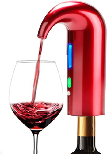 Decanter aeratore per vino elettrico ricaricabile USB portatile, distributore di vino automatico per vino rosso, dispositivo di versamento del vino con sacchetto per la polvere. (ROSSO)