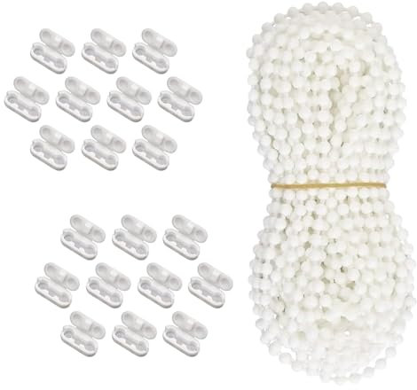 10 Metri Catena Tenda a Rullo, Bianco 4.5 mm Connettori Catena con 20 Connettori Catena per Tapparelle,catena di perle bianche in plastica, per Tende Avvolgibili Verticali