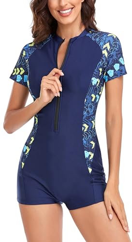 Maillot de Bain Femme Shorty Gainant Anti UV 1 Pieces Manche Longue Maillot Combinaison Surf Piscine Tag L=EU S