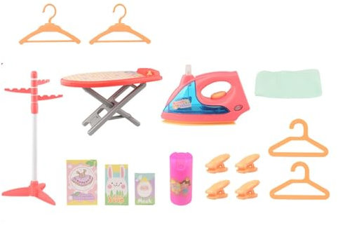 Fenteer Rollenspiel-Wäsche-Spielset, Wäschespielzeug mit Bügelbrett, interaktivem Vorschul-Bügeleisen und Kleiderbügeln, Spielzeug für Kinder und Mädchen
