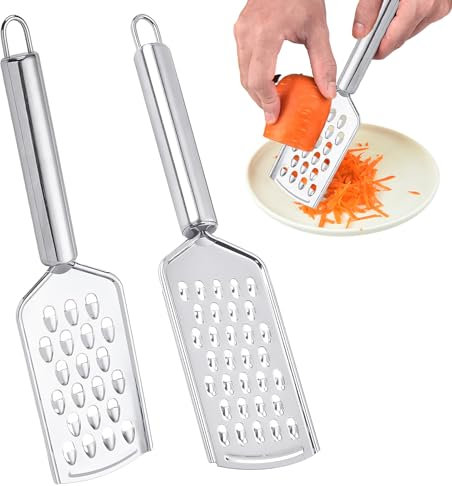 2PCS Kitchen Grater, Cheese Grater for Kitchen with Handle Quick and Efficient Grating Fine Grater Stainless Steel Hand Grater for Chocolate, Cheese,Lemon,Carrot, Ginger, Coconut, Vegetables