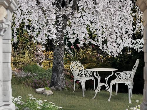 abc HOME | Gartenmöbel-Set | 5tlg. | Gartentisch | Gartenstühle | Aluminiumguss | Jugendstil (Weiß)