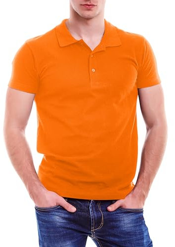 Love My Fashions Mens Polo Shirts Short Sleeves & Knitted Collar, Regular Fit, Casual Plain Cotton T-Shirt for Men Orange