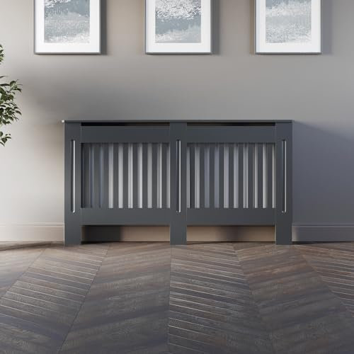 Radiant Living Vertical Slats Radiator Cover Modern Anthracite Grey Painted MDF Living Room Cabinet for Radiators, Large (H: 81.5 / W: 152 / D: 19 cm)