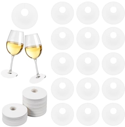 FINGERINSPIRE 150Pcs Marqueur de Verre à Vin en Papier 7cm Étiquette Vierge Plate Ronde pour Verres à Pied Étiquette de Nom de Boisson Cercle Jetable Blanc Étiquette de Vin Marqueur D'Identification