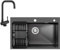 CECIPA 70 x 45 CM Fregadero Cocina Negro Gris con Grifo Cocina Abatible Negro, Fregadero Negro Multifuncional Inox con Escurridor