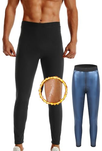 Weyot Sauna Pants for Men, Sweat Suits Men - Sauna Leggings, Sweat Shapewear Leggings High Waist Stretch Tummy Control Leggings,L,Blue