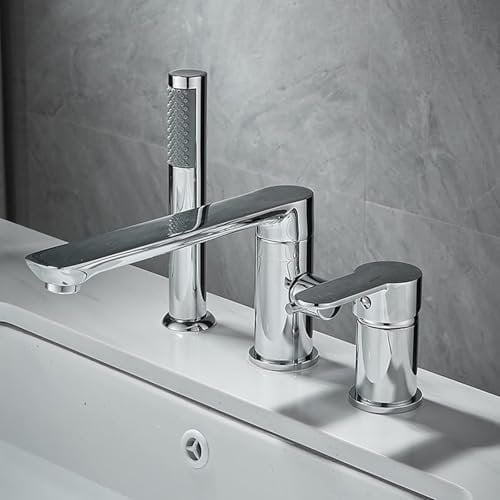 UNFRASLOP 3 Loch Badewannenrand Armatur mit ausziehbarer Handbrause Badewanne Rand Badewannenarmatur Set,Chrome