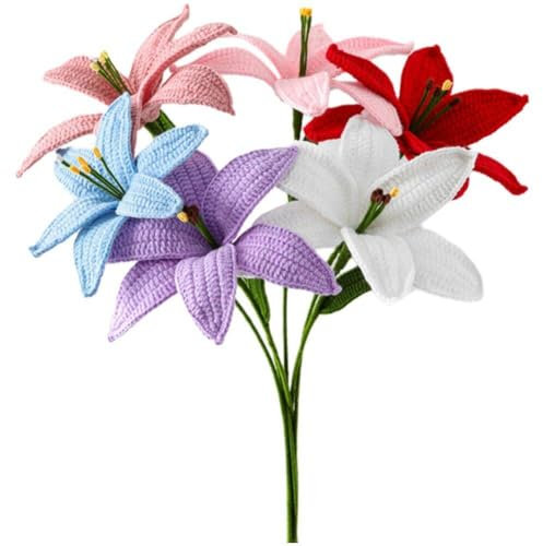 6 Pezzi di Fiori all'Uncinetto Lavorati a Mano Ornamenti di Fiori di Giglio Fiori di Giglio Artificiale Fiori Finti Bouquet di Fiori all'Uncinetto per Decorazioni di Nozze Domestiche