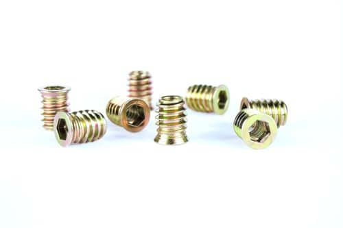 H-BOLT Type D Wood Insert Nuts - M6 & M8 Available - Premium Metal Threaded Inserts for Woodworking | Durable, Easy to Install, Ideal for Furniture and Cabinet Assembly (10, M6 20mm)