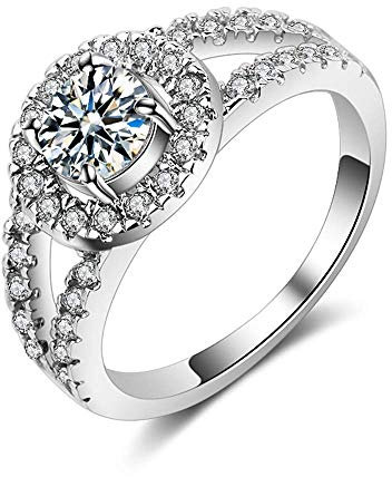 PULABO Faux Diamant Bague, bagues de fiançailles de Mariage pour Le Mariage de la Bande de Bague de l'éternité plaqué Argent pour Les Femmes, 8 créatif et Populaire élégant