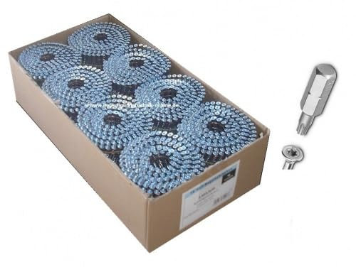 Vis à clou 16° - 2,8/3,5 x 65 mm - TX20 - Galvanisées - Avec fil - Convient pour cloueuse Paslode, Bostitch, Prebena, etc. - 3,6 m K