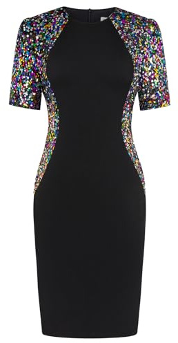 GRACE KARIN Figurbetontes Damenkleid mit Paillettennähten, kurzärmelig, knielang, für Cocktailpartys, Clubs