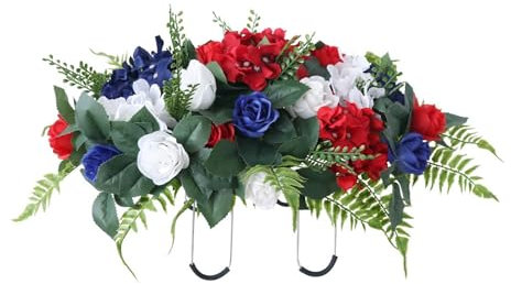 alloneslife Bouquets de fleurs artificielles dans un vase funéraire, selles de fleurs artificielles pour décoration de cimetière en plein air