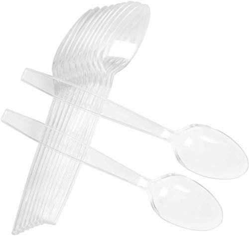 aaksh 555 Pack of 100, Reusable Clear Strong Spoons, Strong & Sturdy, Reusable Strong Spoons for Parties, Clear Cutlery for Every Household Parties, Birthday Party, Christmas Party