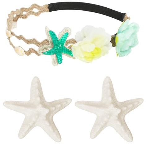 3 Stück Meerjungfrau Kostüm Haarreif, Meerjungfrau Haarband Stirnbänder Seestern Muschel + Seestern Haarspangen, Meerjungfrauen Accessoires Damen Mädchen für Cosplay Hochzeit Fasching Karneval