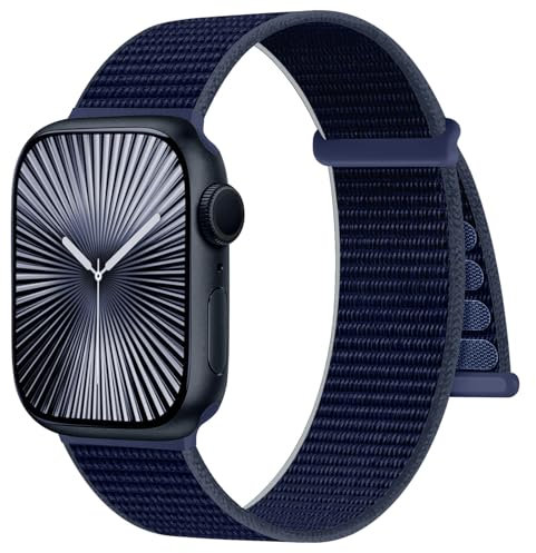 Ynitec Nylon Cinturino Sport Compatibile con Cinturino Apple Watch 46mm 44mm 45mm 42mm 49mm, Cinturino Intrecciato Morbido e Traspirante per iWatch Series 10 9 8 7 6 5 4 3 2 1 SE Ultra, Blu