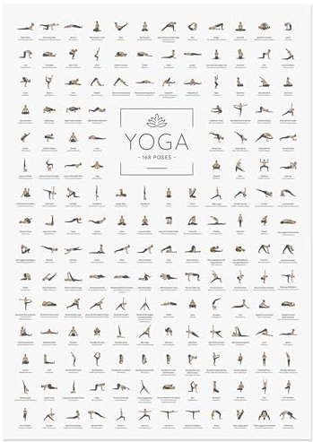 JUNOMI® Yoga Poster DIN A3 mit 168 Posen und Asanas, Yoga Zubehör für Studios und Übungen Zuhause, perfekte Yoga Geschenkidee, Yoga Übungen für Beginner und Profis | ohne Rahmen