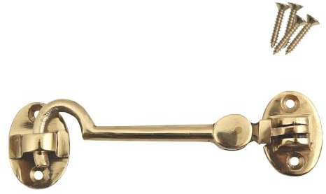 Keypak Brass Cabin Hook Traditional Style Door Security Latch 100mm | Classic Designed Wooden Gate Closure, Complete with fixings