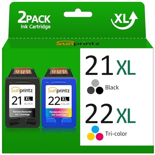 SUNPRINTZ 21XL 22XL Druckerpatronen Schwarz und Farbe, für HP 21 22 Druckerpatronen, für HP 21 XL 22XL für HP Deskjet F2120 F2280 F380 F4180,PSC 1410 1415, für Officejet 4315 4355 Drucker