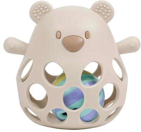 Nattou Hochet en Silicone avec Balle, Ours, Environ 11 cm, Vegan, Silicone, Argile