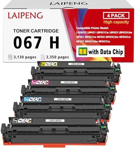 067H 067 H Tonerkartusche Kompatibel für Canon i-SENSYS LBP631 LBP631Cw LBP633 LBP633Cdw MF651 MF651Cw MF655 MF655Cdw MF657 MF657Cdw Drucker Hohe Reichweite (4-Pack,BK/C/M/Y)