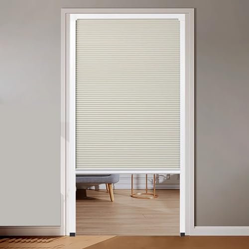 Puerta corredera telescópica, sin taladro, kit de puerta mosquitera plegable para puerta, diseño de arriba hacia abajo, material no tejido, 117 x 178 cm