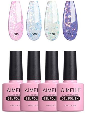 AIMEILI UV Gel Nagellack Glitzer Set, 4 Farben Glitzer Nagellack Soak Off UV LED Shimmer Gel Nail Polish Maniküre Set 4-32