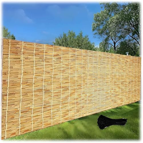 Rollzaun Bambuszaunrollen Sichtschutzmatte Balkon Sichtschutz Natürliches Bambus Matten Schilfrohr-Zaun Robuste Dekoration für Pool/Dach/Gartenzaun Dekorativ Mit 100 Zip Ties 0,3-1,8m Höhe(Natürliche