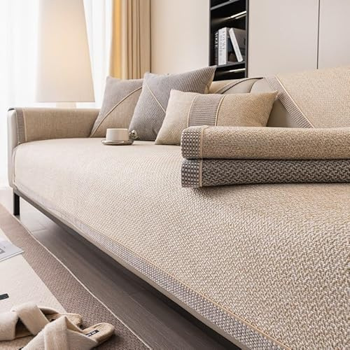 Sofa Überzug rutschfest Sofaschoner Gewebte Baumwolle und Leinen 1/2/3/4 Sitzer Couch Überzug Sofaüberwürfe für U Form L Form Sektionssofa(Beige,90 x 240 cm)