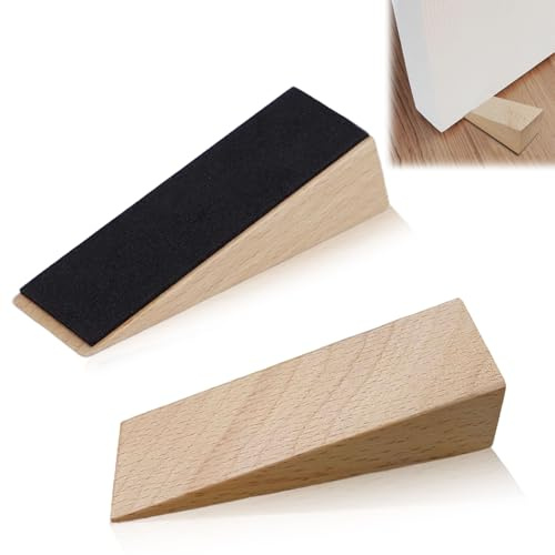 DEFIYEAR 2PCS Wooden Door Stop, Heavy Duty Non-Slip Wooden Door Wedges, Door Stoppers for Floor, for Home Office Kitchen - Doorstops Wedge for All Types of Doors（Light Color）