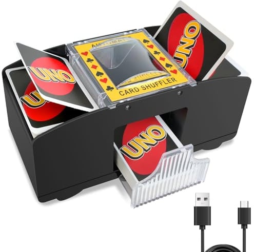 SUPERWSLING Kartenmischmaschine Elektrische für 1-2 Kartendecks, USB oder Batterie betrieben, Mischmaschine USB, Automatischer Kartenmischer passend für Poker Blackjack Bridge