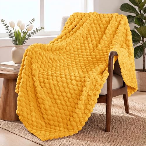 Exclusivo Mezcla Kuscheldecke Flauschig 130 x 170 cm Fleecedecke Senfgelb | Decke, Sofadecke, Tagesdecke, Wohndecke, Jacquard-Überwurfdecke, für Bett und Sofa, Leicht, Weich, Warm, Maschinenwaschbar