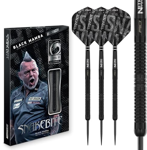 RED DRAGON Darts - Profispieler - Peter Wright 'Snakebite' | Black Mamba Serie Dart Pfeile | 90% Tungsten Profi Dartpfeile - Beinhaltet Dartflüge & Schäfte | 18g Weiche Spitze & 22g, 24g Steeldarts