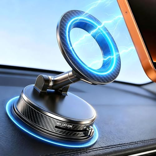 Uprosdik Support Magnétique de Téléphone pour Voiture, Ventouse à Vide et Aimant 3000gf, Réglable 360° sur Bord/Pare-Brise Compatible iPhone et Android