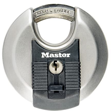 Master Lock M50EURD Candado Redondo Alta Seguridad, Llave, Acero Inoxidable, Exterior, Adecuado para Portales, Garages, Sótanos