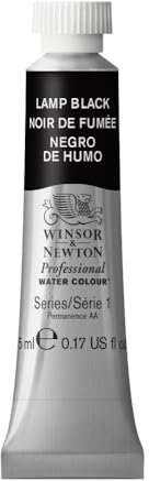Winsor & Newton 0102337 Professional Aquarellfarbe, lebendige Wasserfarben in Künstlerqualität, hohe Farbbrillanz & Leuchtkraft, lichtecht, Archivqualität, 5ml Tube - Lampenschwarz