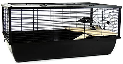 Little Friends Grosvenor Rat and Hamster Cage with Wooden Shelf and Ladder, Large, 78 x 48 x 36 cm, Black