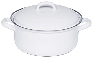 Riess, 0131-033, Kasserolle mit Deckel Ø 22cm, WEISS, Emaille, Vol. (rec.): 3,0 Liter, Made in Österreich, LBH: 30,1x23,8x15,5cm, 1,609kg, Induktionskocher kompatibel, Gasherd geeignet, Ofenfest