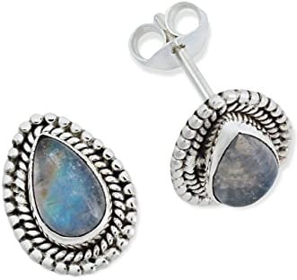 Ohrstecker 925 Silber Mondstein weißer Stein schimmer Edelstein Ohrringe echt Silber Damen Sterling Silber Stecker Geschenk(MOS-055-04)