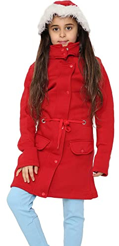 A2Z 4 Kids Girls Camouflage Parka Jacket with Faux Fur Hood Long - Fleece Padded Jacket Red 5-6