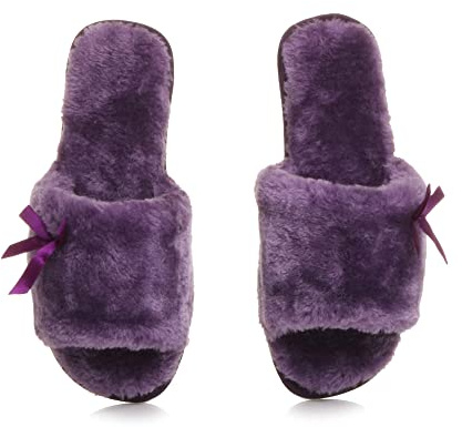 AJVANI Womens ladies flat peep toe bow cosy faux sheepskin fur slip on slippers size