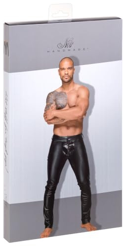 Noir Handmade Herren Wetlook Herrenhose mit PVC Zierfalten Schwarz 1 Er Pack ' X Milliliters Hose (1er Pack)