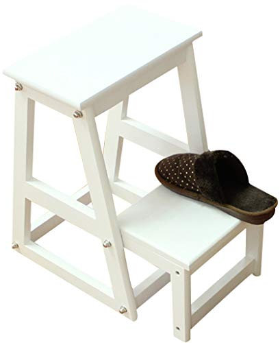 XWZJY Multifunction 2-Step Stool Portable Shoe Bench Folding Stairs Chair Shelving Ladder Plant Stand for Living room/Kitchen/Balcony(Color : White)