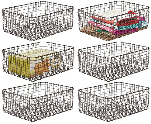 mDesign 6er-Set Allzweckkorb aus Metall – Aufbewahrungskorb für Küche, Vorratskammer etc. – kompakter und universeller Drahtkorb – bronzefarben