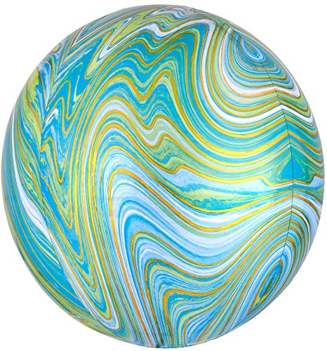 3D Orbz Folienballon Marblez Blau Grün | 38 x 40 cm