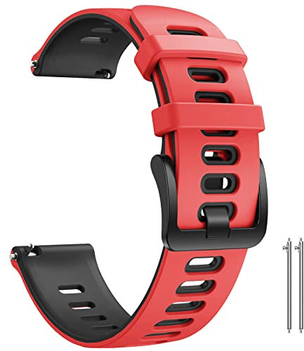 ANBEST Compatibile con Garmin Vivoactive 3/Venu/Forerunner 245 Cinturino, 20mm Cinturino in Silicone Ricambio Bracciale per Galaxy Watch 4/Galaxy Watch Active 2 Smart Watch, Rosso/Nero