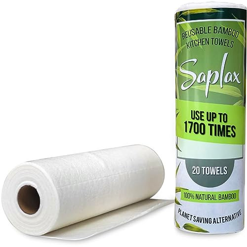 Saplax Reusable Bamboo Kitchen Paper Towels Cloth - 100% Natural Bamboo - Super Absorbent, Biodegradable, Eco-Friendly Strong Thick Kitchen Roll 20 Sheets